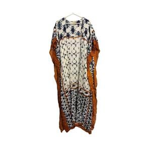 Nalini Aloha Kaftan Kimono Blue and Orange Tie Dye Open Drape One Size